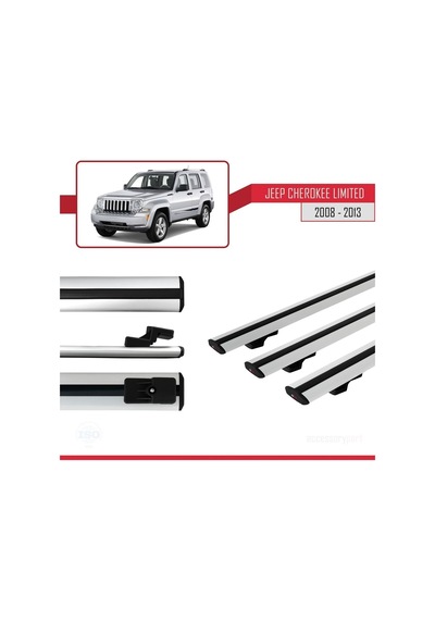Jeep Cherokee Kk 2008-2013 Arası İle Uyumlu Basic Model Ara Atkı Tavan Barı Gri 3 Adet