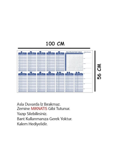 Çarpım Tablosu Yazı Tahtası Akıllı Kağıt Tahta Ingilizce 100x56 Cm 1 Adet Kalem Genel