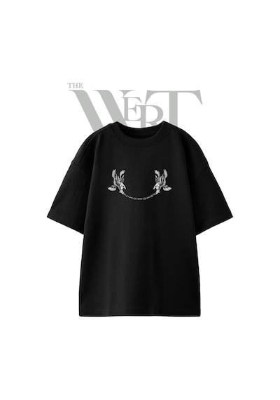 Thewert Eagle Barbed Wire Tasarım Baskılı Ünisex Siyah Oversize T-shirt