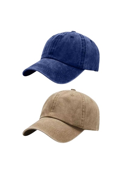 Tezzgelsin Unisex Pamuklu Eskitme 2'li Kep Şapka Lacivert Camel
