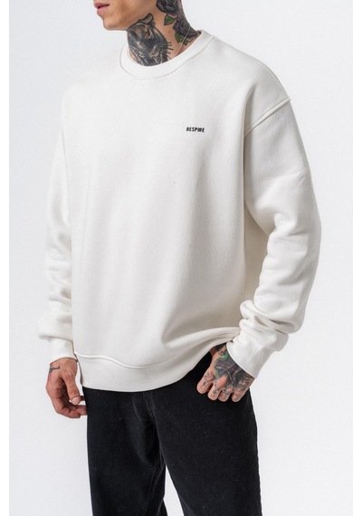Erkek Respire Yazı Detaylı Basic Oversize Sweatshirt Ekru