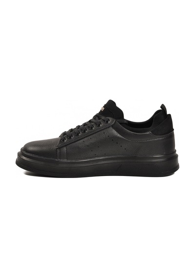 Siyah Bağcıklı Cilt Hafif Esnek Erkek Sneaker 179 M Siyah-siyah