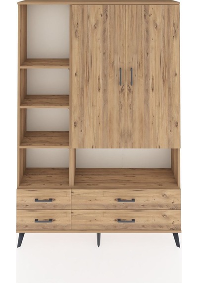 Arges Dolap 8 Raflı 4 Çekmeceli 2 Kapaklı 132x30x195 Çam-çam/çam Çam