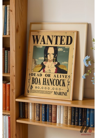 One Piece Boa Hancock Wanted Poster, Ahşap Çerçeveli Duvar Tablosu - Anime Severlere Özel Hediye