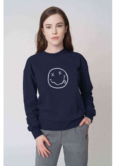 Nirvana Baskılı Indigo Mavi Kadın Sweatshirt (528280942)