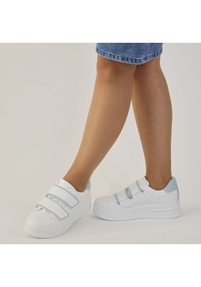 Kadın Kalın Tabanlı Cırtlı Günlük Spor Ayakkabı Sneakers Beyaz