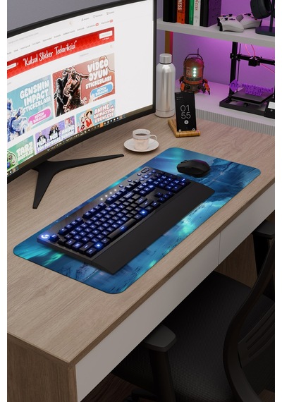 Kuzey Işıkları Kaymaz Dikişli Kauçuk Oyuncu Mousepad V1 - 70x30 Xl Gaming Mouse Pad Fare Altlığı