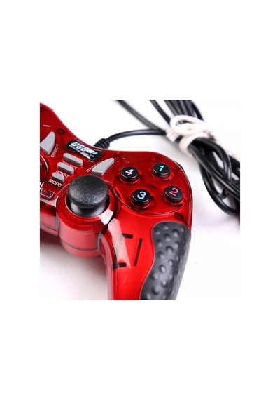 Double Shock 12 Fonksiyon Tuşu Usb Bilgisayar Kablolu Oyun Kolu Kırmızı