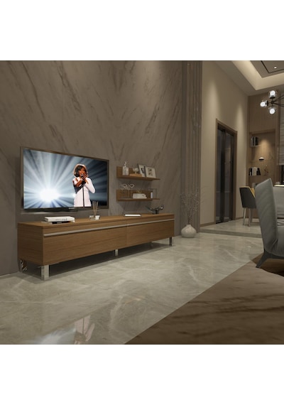 Decoraktiv Eko 4 Mdf Std Krom Ayaklı Tv Ünitesi Tv Sehpası Ceviz