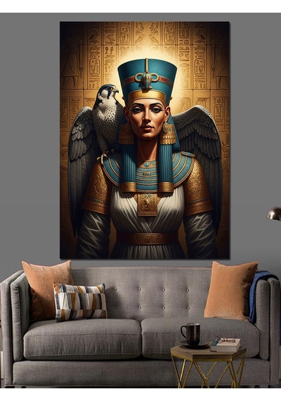 Kanatlı Mısır Kraliçesi Nefertiti Tablosu Dekoratif Kanvas - Mdf Ahşap Tablo