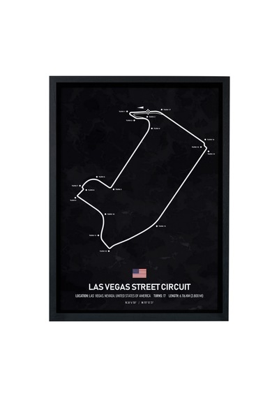 Las Vegas F1 Pisti Ahşap Çerçeveli Tablo Las Vegas Gp Poster Siyah