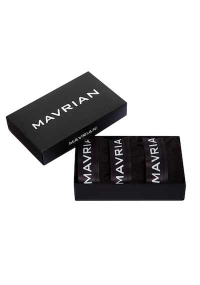 Mavrian Obsidian 3'lü Premium Kutulu Pamuklu Likralı Erkek Siyah Boxer - Damat Bohçası Çeyiz Seti