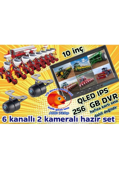 2 Adet Ledsiz Ahd 720p Balık Gözü Kelebek Kamera 6 Kanallı Qled 10'' Dvr Monitör 12 V 256 Gb