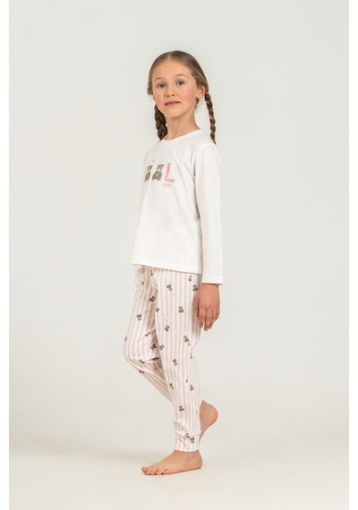 Rolypoly 3912 %100 Pamuk Uzun Kol Kız Çocuk Pijama Takımı Beyaz