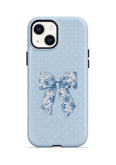 Velvoria Valestra Blue Toile Bow Apple iPhone Uyumlu 15 Darbe Korumalı Kılıf Valestra Select - Blue Toile Bow