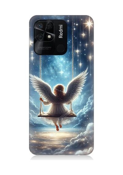 Xiaomi Redmi 10c Uyumlu Yıldızlarla Salıncakta Melek Desenli Silikon Kılıf Çok Renkli