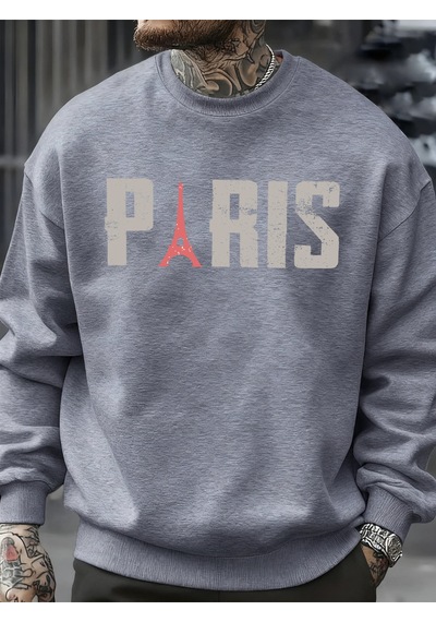 Startmore Startmoreünlü Paris Kulesi Desen Kazak Erkekler O-boyun Giysileri Sonbahar Polar Retro Kazak Gevşek Un Gri