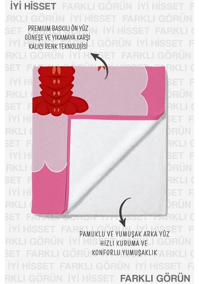 Istakoz Temalı Pembe Plaj Havlusu - Marine Yengeç Havuz Deniz Hızlı Kuruyan Mikrofiber Havlu Çok Renkli
