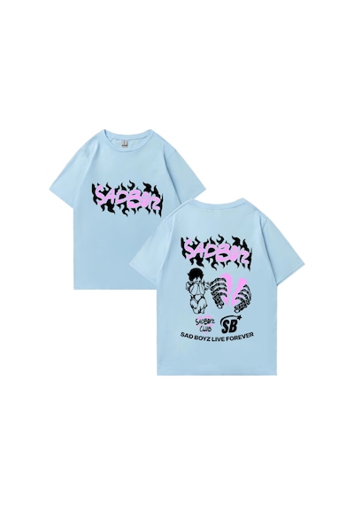 Flood Of Style Junior H Sad Boyz Grafik T-shirt Erkek Kadın Harajuku Yüksek Kalite Kısa Kollu Sokak H Mavi