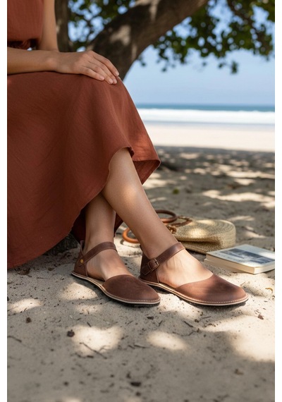 Bodhi Handcraft Kadın Barefoot Hakiki Deri Minimalist Günlük Sandalet El İmalatı Vizon