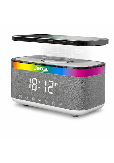 Jedel Sa-148 Kablosuz Işıklı Bluetooth Hoparlör 3in1 - 15w Kablosuz Şarj - Dekoratif Çalar Saat / Alarm - Kablosuz Bluetooth Hoparlör Ses Bombası
