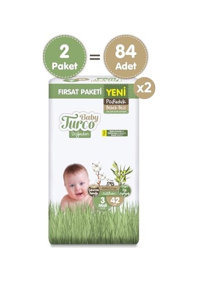 Baby Turco Doğadan Ekonomik Fırsat Paketi Pofuduk Bebek Bezi 3 Numara Midi 84 Adet