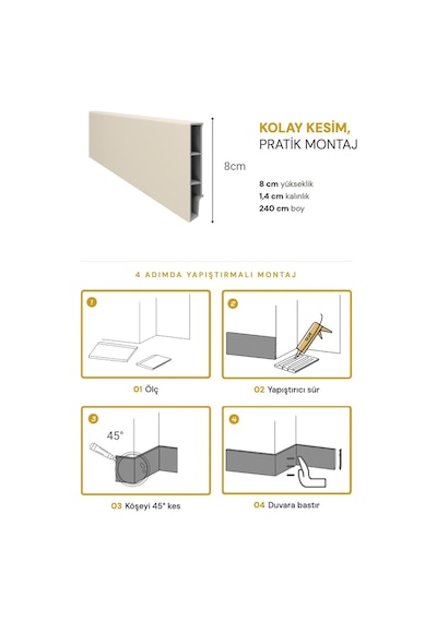Vilo Sempla 712 Bej Pvc Süpürgelik 240cm Kolay Montaj - Suya Ve Çizilmeye Dayanıklı