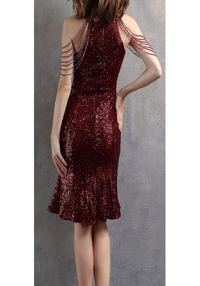 Hanife Glam Couture Hanife Glam Boncuk Detaylı Pulpayet Abiye Elbise Bordo
