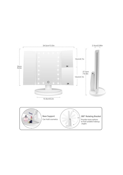 Led Işıklı Katlanabilir Makyaj Aynası - 2x 3x 10x Büyütme Modu - Dokunmatik Touch Ekran - 5 Farklı Ayna Açık Bej