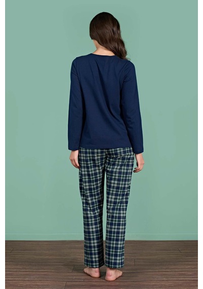 Gd Goldoremi Kadın Pamuklu Rahat Kalıp Düğmeli Ekose Desenli Uzun Kollu Pijama Takımı Lacivert Gd Goldoremi Kadın Pamuklu Rahat Kalıp Düğmeli Ekose Desenli Uzun Kollu Pijama Takımı Lacivert