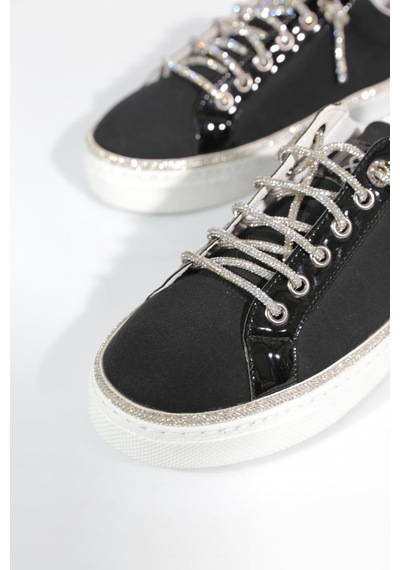 Dgn 2475 Kadin Taş İp Bağcikli Sneaker Ayakkabi Siyah Nubuk