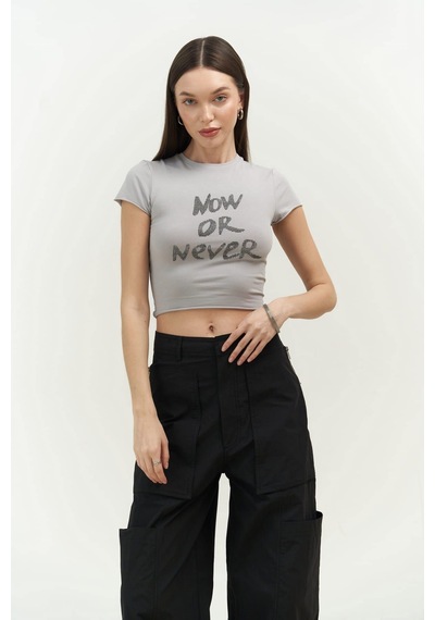 Mai Collection 2727 - Now Or Never Gri Penye Crop Gri