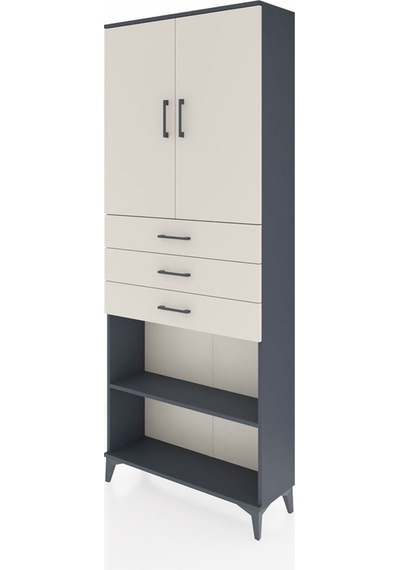 Arges Dolap 4 Raflı 3 Çekmeceli 2 Kapaklı 88x30x221 Antrasit-aytaşı Antrasit