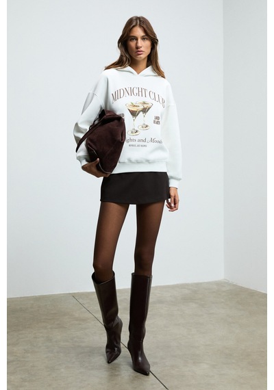ETHIQUET UKKIS Kadın Yumuşak Kumaşlı Nakışlı Kapüşonlu Ekru Sweatshirt