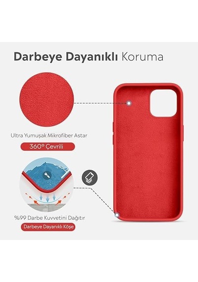 İphone Kılıf İnce Sıvı Silikon 3 Katmanlı Tam Kaplamalı Yumuşak Jel Kauçuk Kılıf Kapak Açık Kırmızı, İphone 11