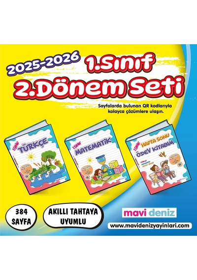 Mavi Deniz 2026 1. Sınıf 2. Dönem Türkçe + Matematik + Hafta Sonu 3 Kitap Seti Güncel Müfredat