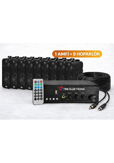 Eco Seri Ses Sistemi Amfi + Duvar Tipi Hoparlör Seti Cafe, Restoran, Mağaza, Masaj Salonu İçin Bluetooth + Usb Tenses060