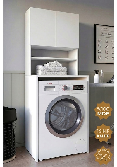 Teta Home Çamaşır Makinesi Dolabı + Kapaklı Kiler Dolabı Beyaz