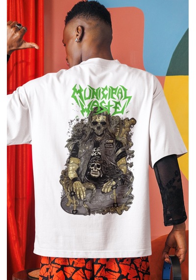 Municipal Waste Rock Metal Müzik Grubu Sırt Baskılı Unisex Oversi Beyaz