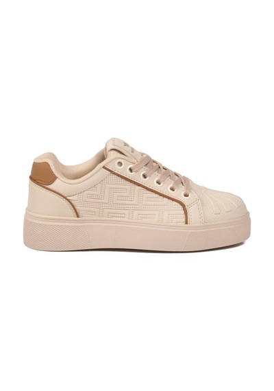 Walkway Bej Bağcıklı Kalın Rahat Tabanlı Kadın Casual Yürüyüş Ayakkabı Sneaker 26201
