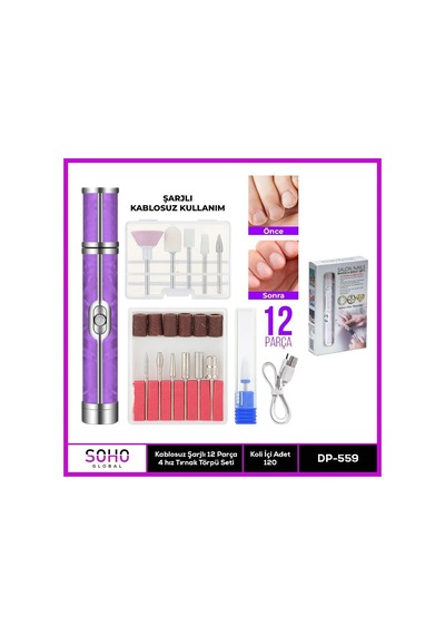 Şarjlı 12 Başlıklı Manikür Seti