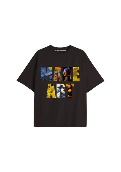 Kalic Studio Unisex Van Gogh Baskılı Oversize Tshirt Siyah-99