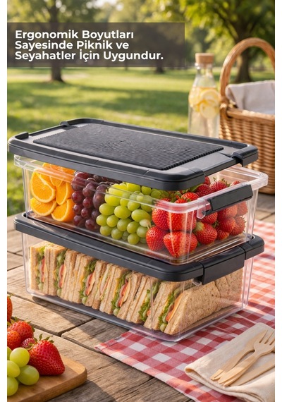 2'li Set 5lt. Decobox Çok Amaçlı Saklama Kabı - Piknik Taşıma Seti - 5lt. Antrasit
