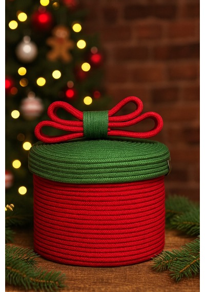 Mavaux Christmas 4 Lü Jüt Halatlı Dekoratif Hediye Sepeti Seti Kırmızı Yeşil Noel Sepeti Çok Renkli 20 X 26
