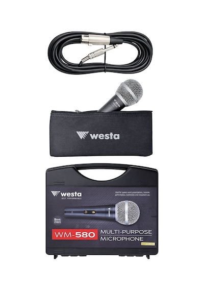 Westa Wm-580 Profesyonel Kablolu Mikrofon Çantalı Dinamik El Mikrofonu - 8697314964312 Koyu Gri