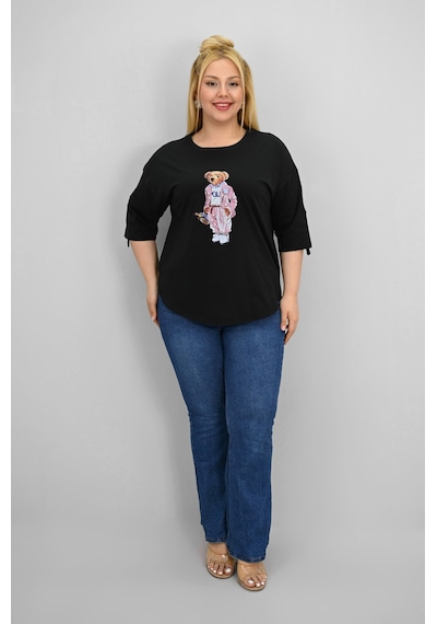Koza Butik Kadın Büyük Beden Kısa Kollu Taş Detaylı Ayı Baskılı Oversize T-shirt 1926-25 siyah Koza Butik Kadın Büyük Beden Kısa Kollu Taş Detaylı Ayı Baskılı Oversize T-shirt 1926-25 siyah