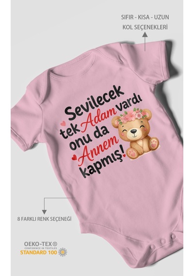 Morivokids Anneye Özel Kısa Kollu Bebek Body %100 Pamuk Zbn271-kk Koyu Pembe