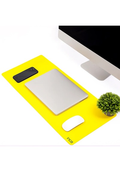 Imp-019 Pu Deri Mousepad Çift Taraflı Masa Matı 80x30 Kaymaz Su Geçirmez Sarı-lacivert