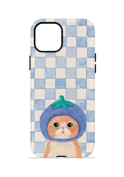 Apple iPhone Uyumlu 13 Vorian Çift Katmanlı Magsafe Kılıf Blueberry Cat Check