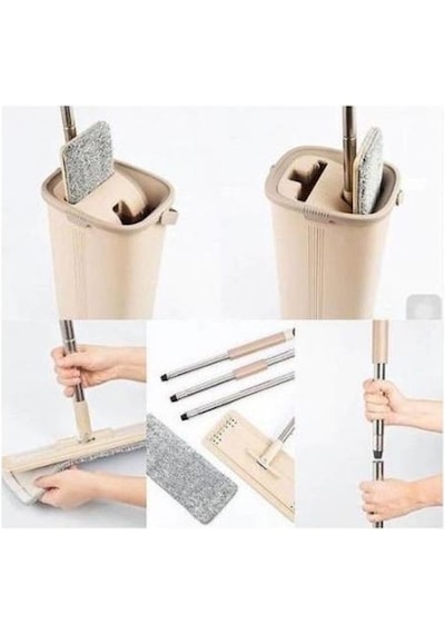 Tablet Mop Yer Duvar Silme Temizlik Paspas Seti + 4 Yedek Bez Krem